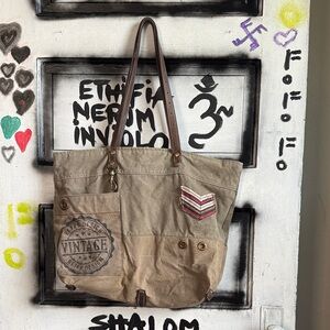 Myra Bag Canvas Messenger Bag - Brown and Tan